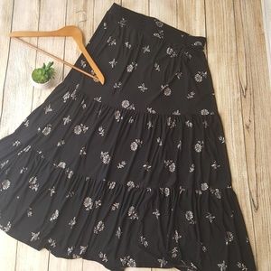 Catherines Long Modest Tiered Black Floral Skirt